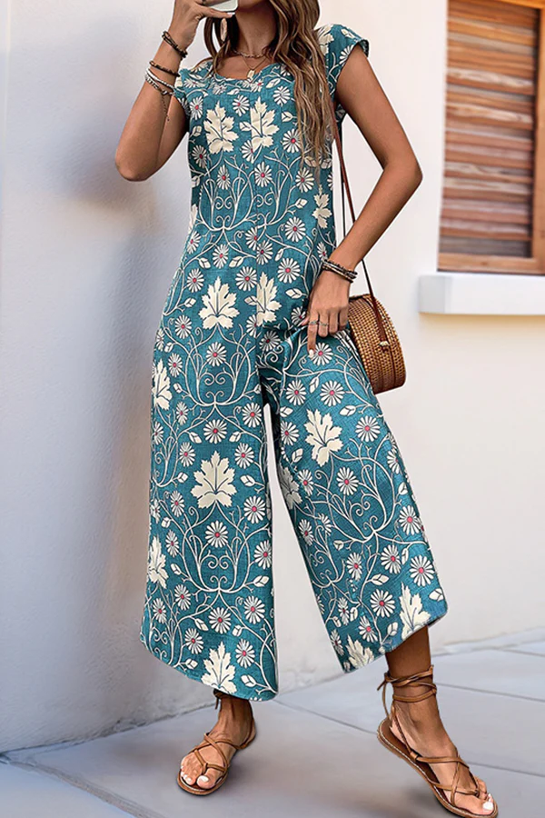 Vintage Floral Print  Casual Jumpsuit