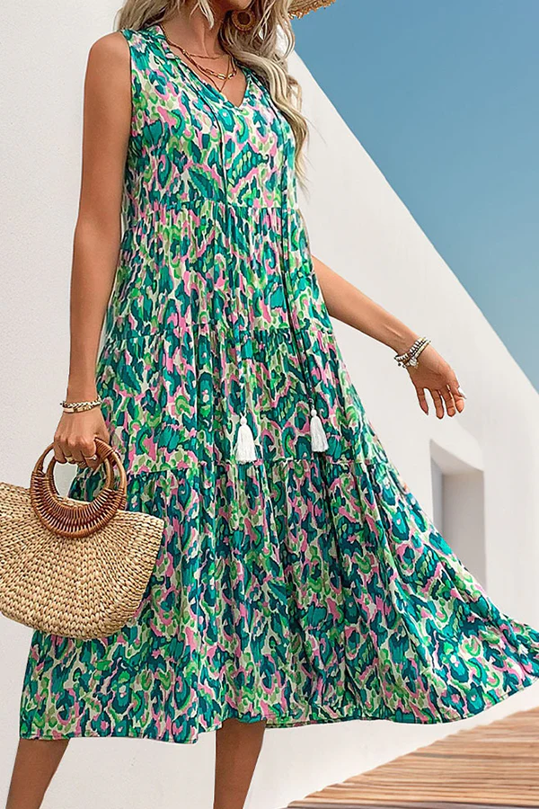 Bohemia Floral Print Fashion Midi Dress